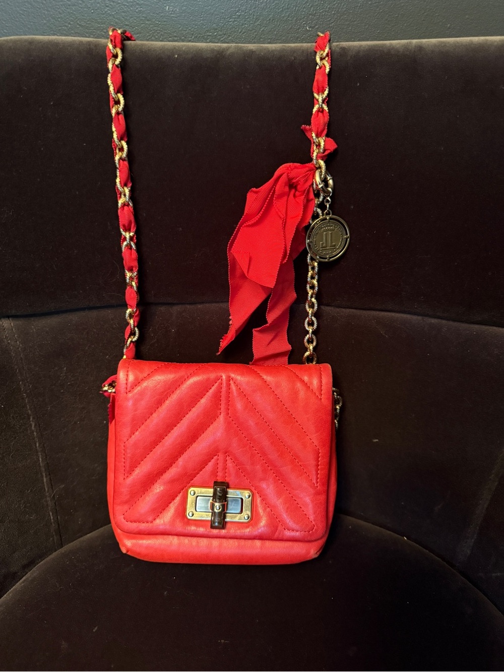 Lanvin Mini Happy Crossbody Bag with Gold Chain Strap & Cross Grain Ribbon